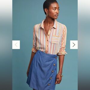 Anthropologie Mademoiselle shirt Button down Boho Embroidered sz 14 small